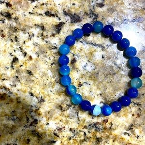 Blue Agate Gemstone Bracelet - Crystal Stone Beaded Bracelets for unisex